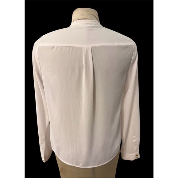 Calvin Klein Ruffle Front Pintuck Blouse Off White Sz. PM Feminine - Picture 3 of 12